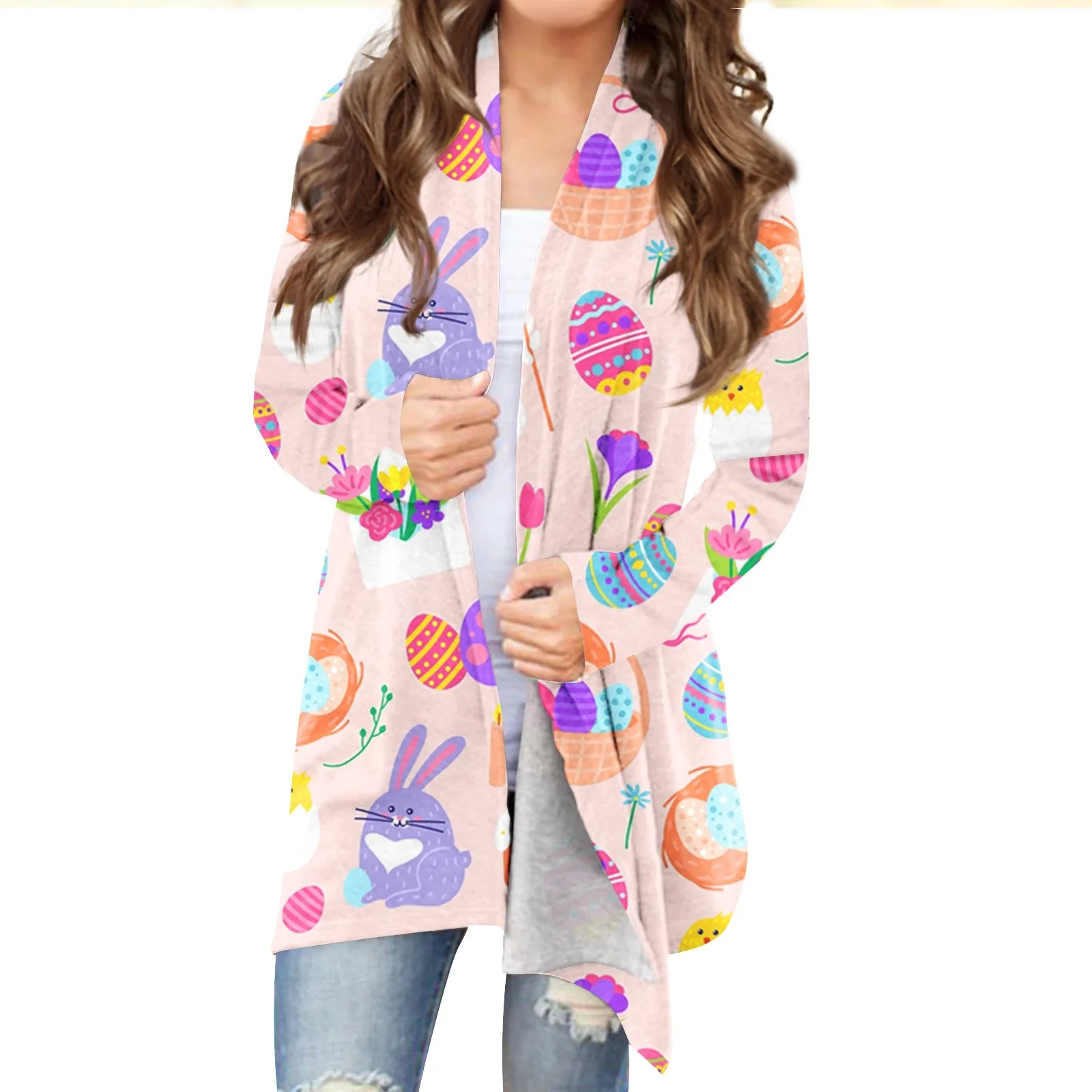 

Women'S Easter Print Long Sleeve Front Cardigan Printed Top Lightweight Jacket Korean Reviews Many Clothes Ropa De Mujer