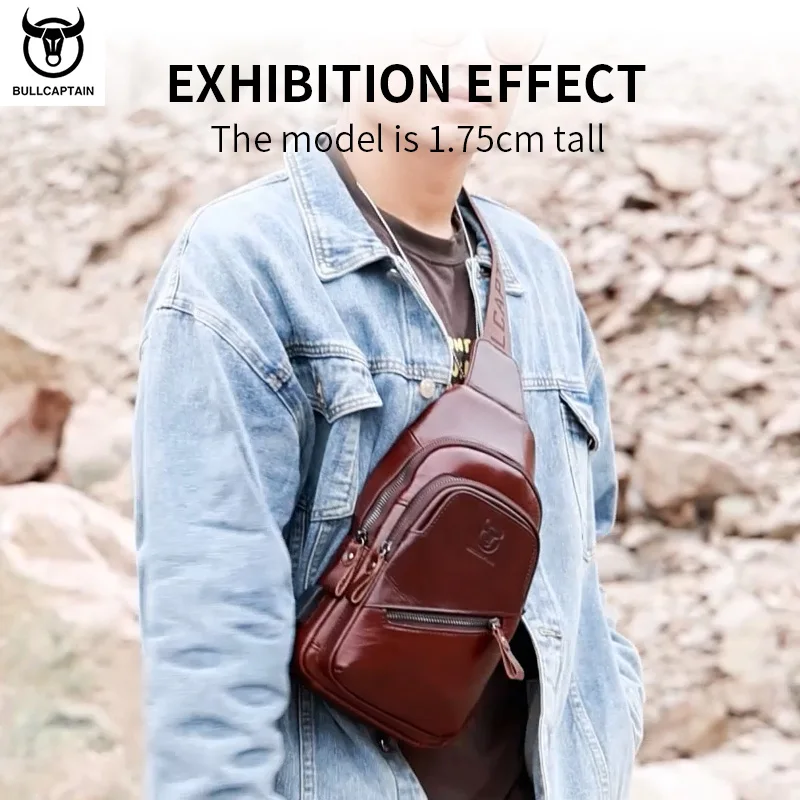 BULLCAPTAIN Genuine Leather Sling Bag Crossbody Backpack for Men Sling Backpack Hiking Daypack Multipurpose Cross Body Chest Bag