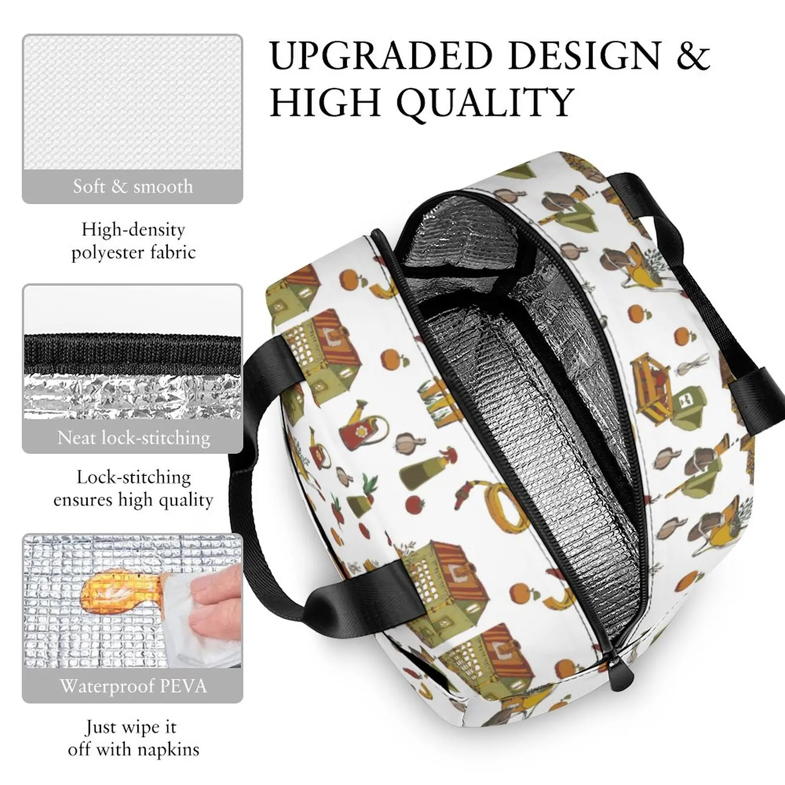 Custom Pattern Tote Lunch Bags for Women Farmhouse Style Print Portable Meal Bag Picnic Travel Breakfast Box Office Work School