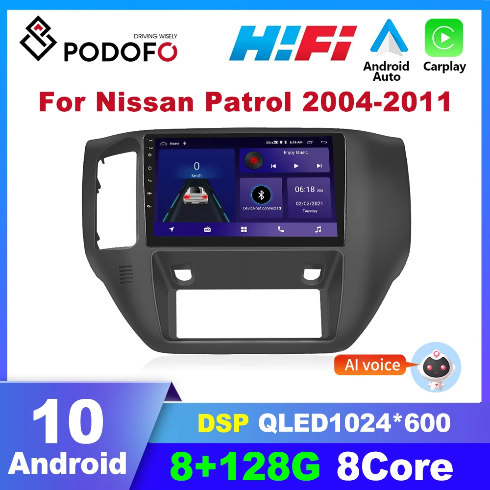 

Автомагнитола Podofo, 2 Din, Android, для Nissan патруль 2004-2011, мультимедийный видеоплеер, Carplay, Авторадио, GPS-навигация, аудио