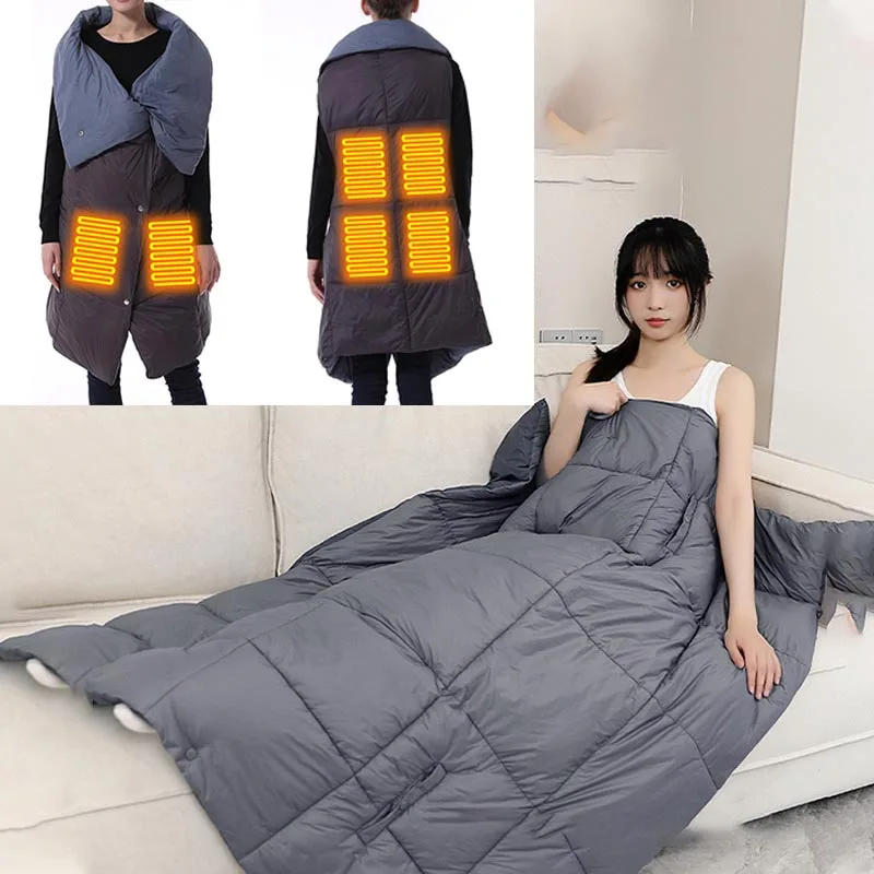 

USB Electric Heated Vest Coats Mens Women Warm Shawl Winter Parka Rechargeable Heating Thermal Jacket Skiing Outwear Blanket