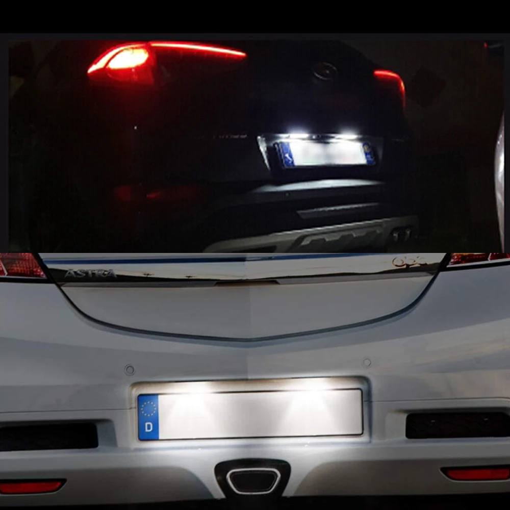 2Pcs For Vauxhall Opel Astra H Corsa C D Zafira B Adam Meriva B CANBUS LED License Number Plate Light 18 LEDs Waterproof Car