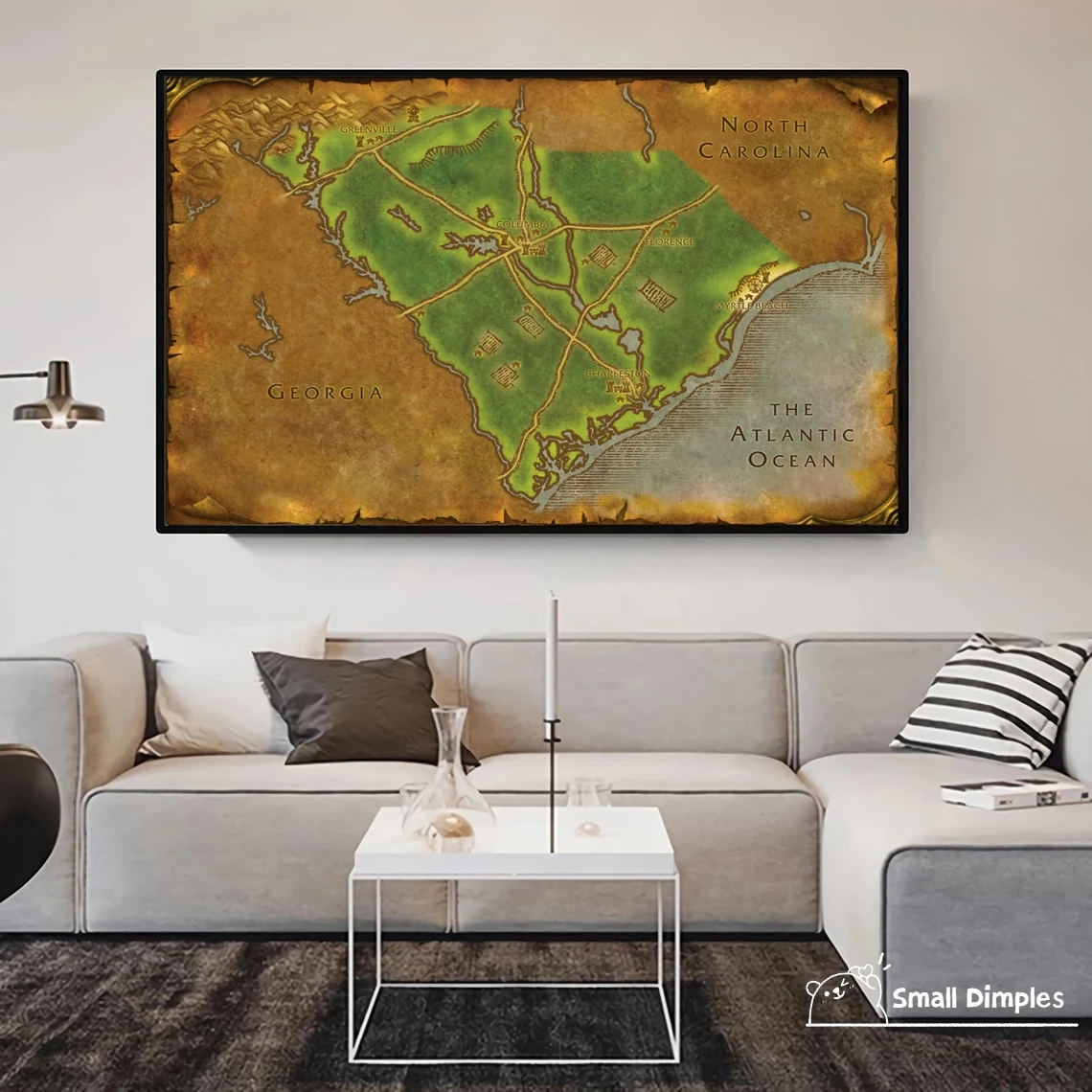

Map Of South Carolina - World Of Warcraft Style Map Game Poster Canvas Art Print Home Decoration Wall Painting ( No Frame )
