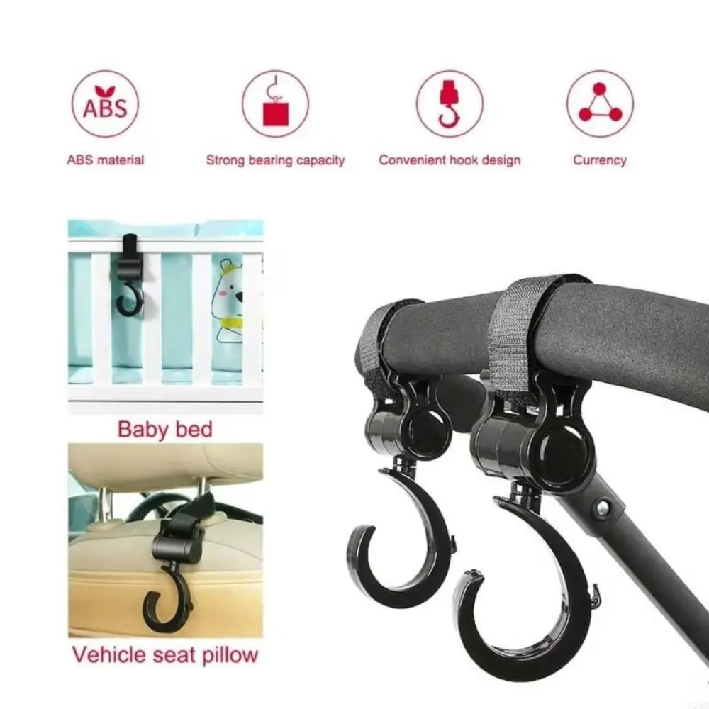 Large Hook Stroller Hook 360 Rotary Degree Hook Pushchair Hanger Hook and Loop Multi-Purpose Pram Accessories Pushchair