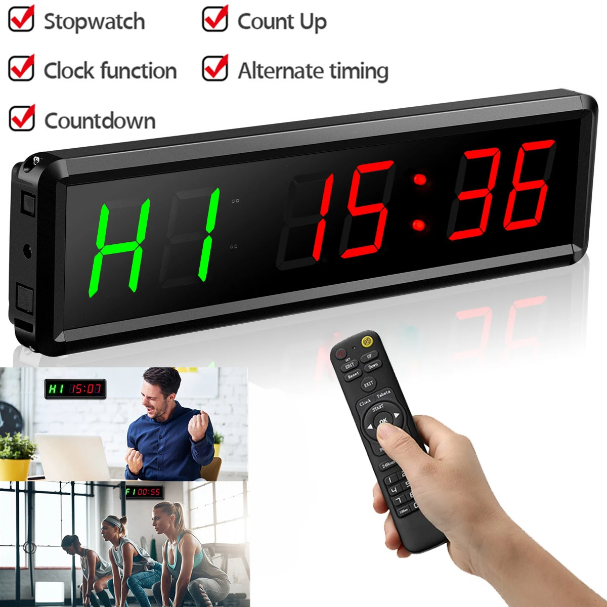 1.8" 6 Digits LED Interval Timer Count Down/Up Clock Stopwatch Workout Timer For Garage Home Gym