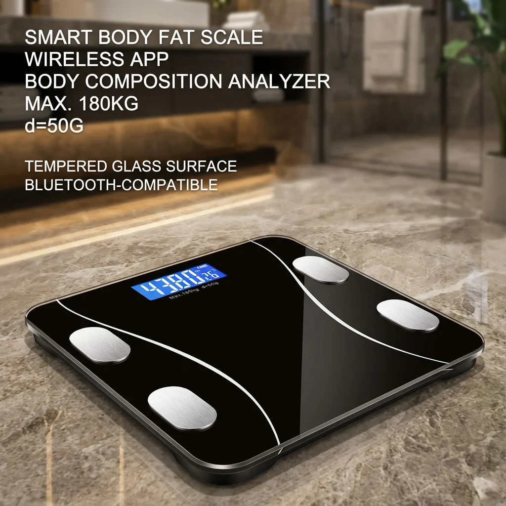 Balança de gordura corporal digital sem fio inteligente, analisador de peso de banheiro compatível com bluetooth com aplicativo de smartphone para composição corporal 4