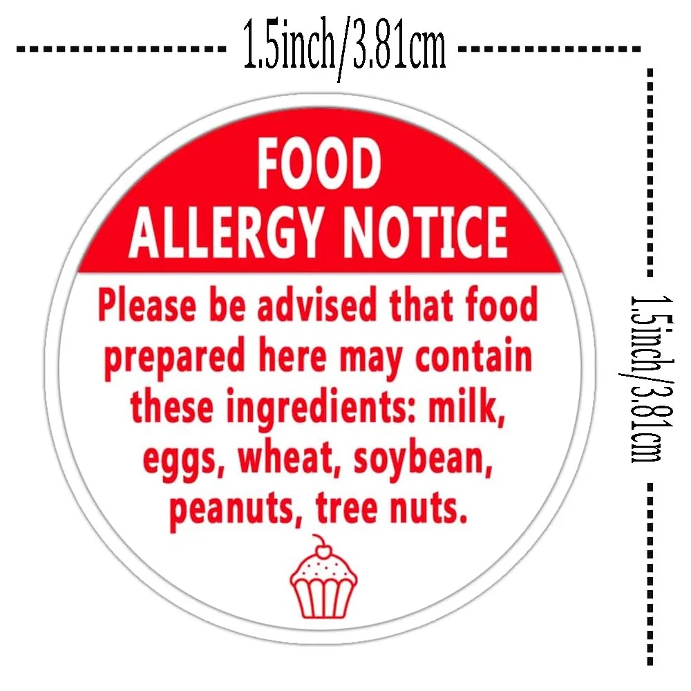 Food Allergy Stickers 1.5 Inch Allergy Warning Sticker for Cake Shop, Party, Kitchen, Restaurants, Food Label, 500 Pcs