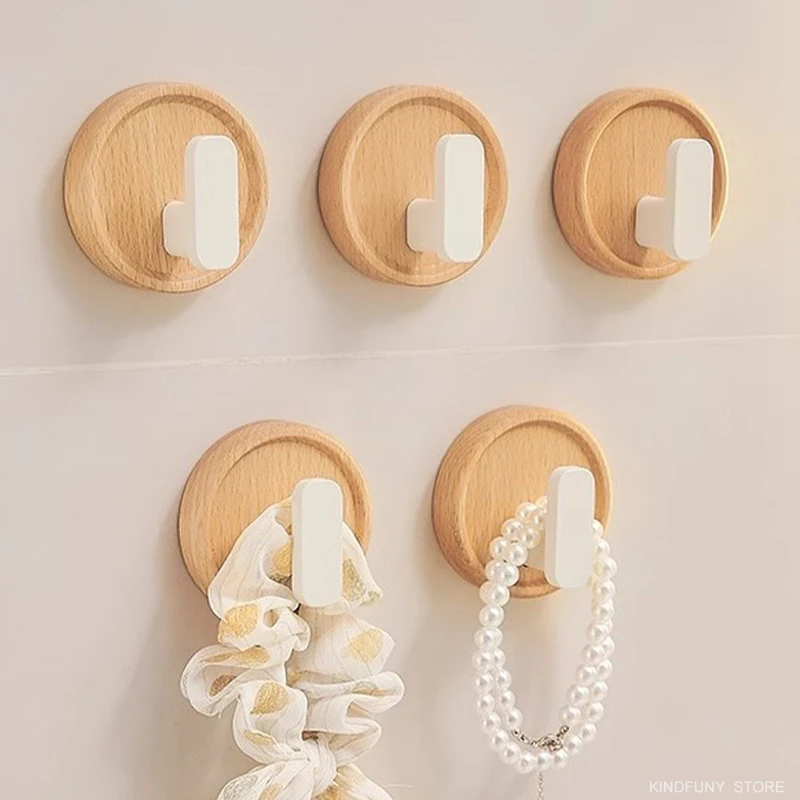 New Wood Decorative Hooks Circular Wall Hanging Clothes Keys Towels Storage Hooks For Bathroom Kitchen Accessories Organization