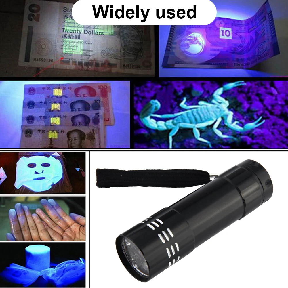 9 LED Handheld Ultraviolet Detector Waterproof 395nm Scorpion Inspection Lamp Portable for Fluorescent Agent/ Currency Test