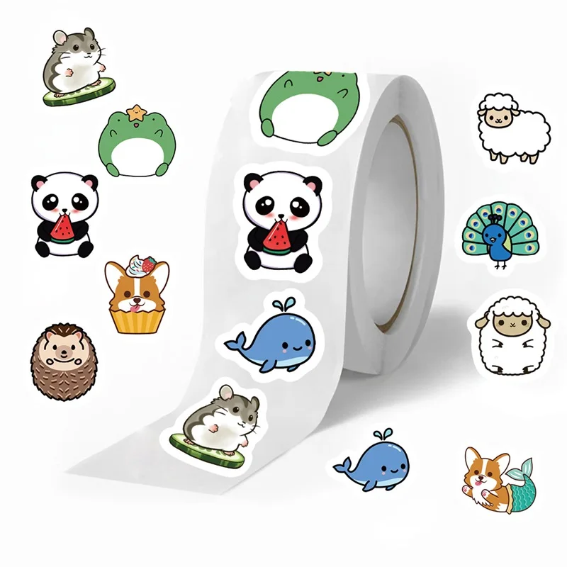 

500PCS Cute Animal Paper Labels Sticker Sealing Children's Decoration Scrapbooking Korean Stationery Hand Accounting Supplies