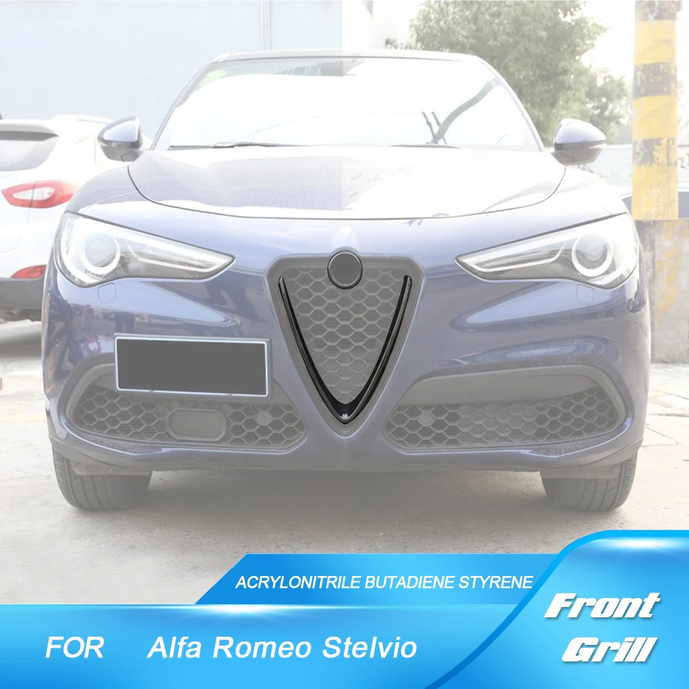 

Car Front Grilles V Style Frame Cover For Alfa Romeo Stelvio Carbon Fiber Look Car Front Grill Trim Decoration Cover ABS