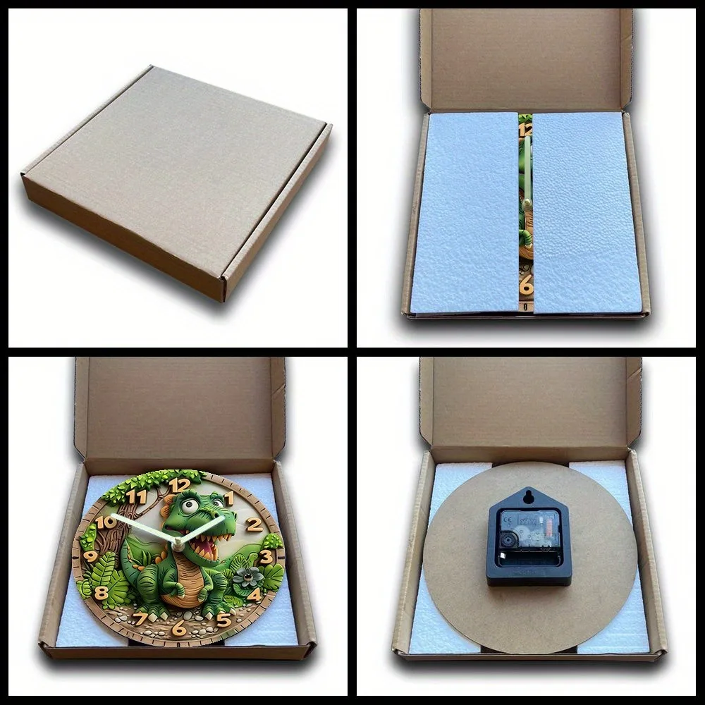 Cute dinosaur - themed wooden wall clock for kids' rooms or playrooms, takes AA batteries 2