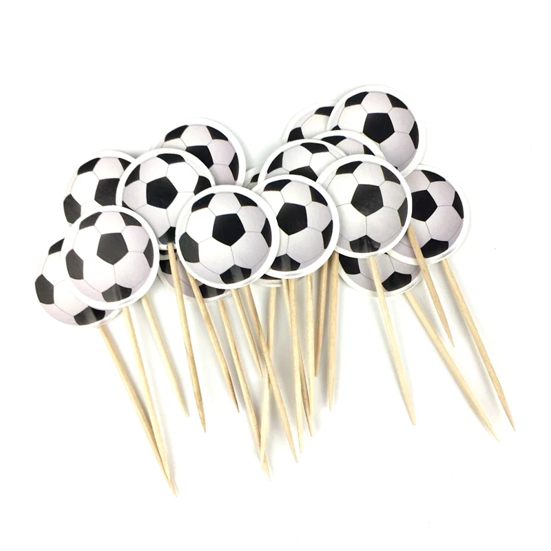 

24 PCS Football Theme Cupcake Toppers picks Boys Happy Birthday Party Baby Shower Decoration Fruit Dessert Cake Toothpick Flags