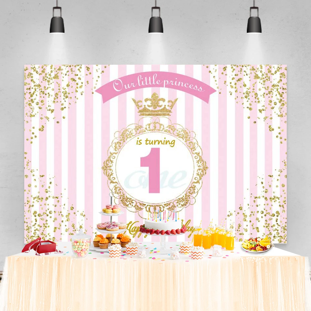Photography Backdrop Princess Pink Gold Crown Headboard Sofa Happy Birthday Party Poster Portrait Photo Background Photo Studio photo backdrop