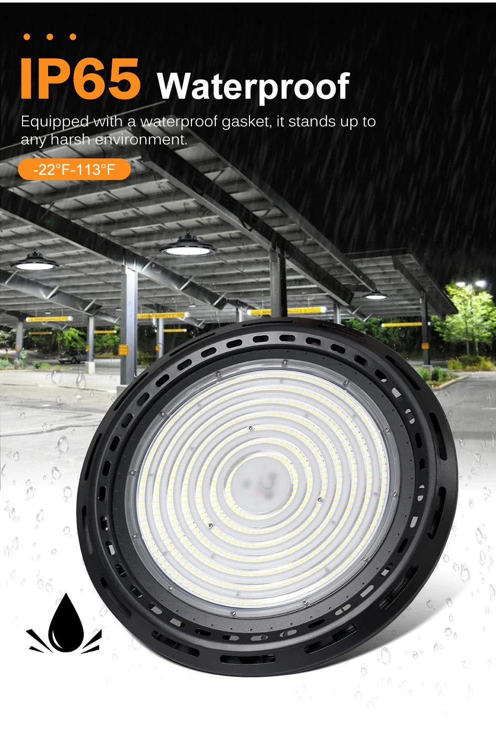 400W LED High Bay Licht AC120-277V Hohe Helligkeit LED Flutlicht Für Werkstätten Herstellung Lagerhäuser IP65 Wasserdicht – Detail 6