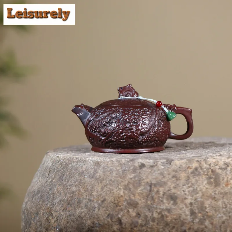 350ml Elegant Yixing Purple Clay Teapots Handmade Dragon Pot Raw Ore Antique Brass Mud Kettle With Strainer Zisha Tea Set Craft