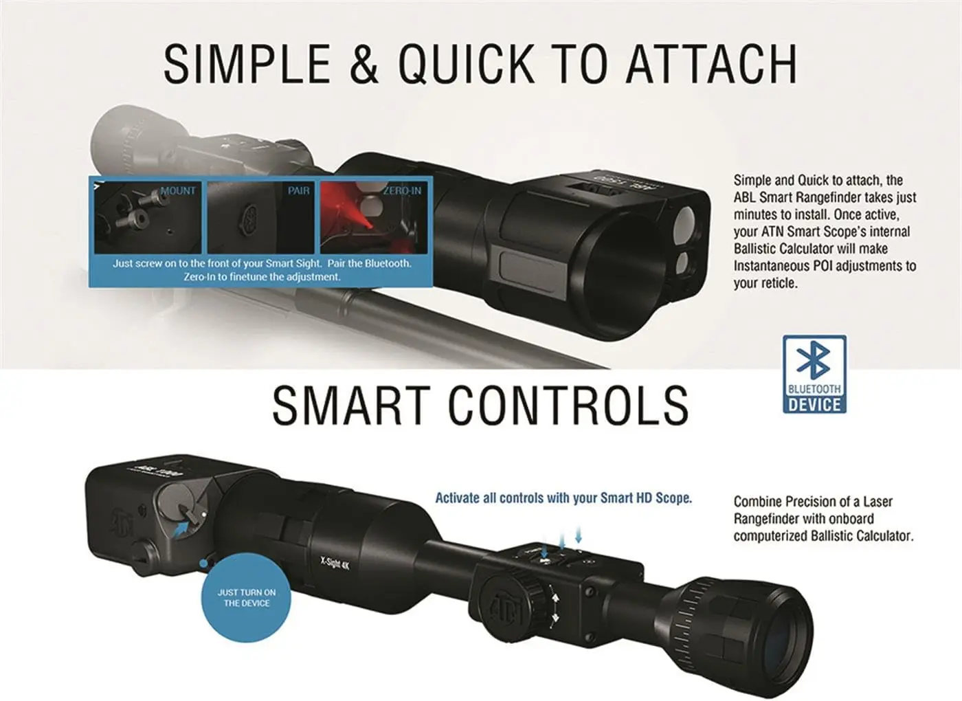 Auxiliary Ballistic Smart Laser Rangefinder w/Bluetooth Smart Ballistic Calculator Pairs with HD