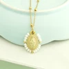 Collier ras du cou pour femme avec pendentif Vierge Marie, chaîne en acier inoxydable couleur or, perles de rocaille, style bohème blanc, noir, rose