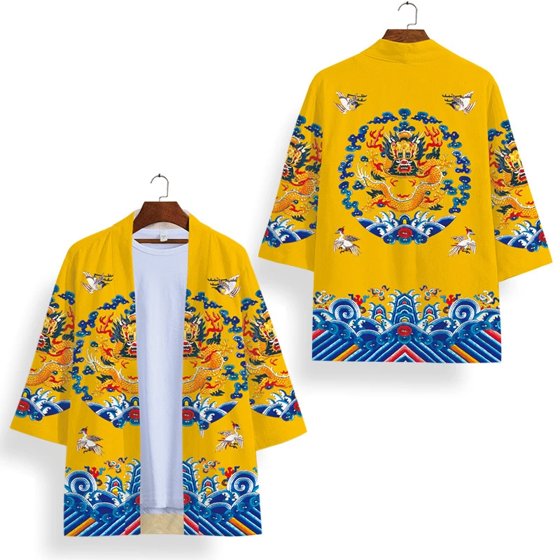 Chinese Style Kimono Cardigan Men Harajuku Streetwear Samurai Costume Yukata Haori Kimono And Shorts Set