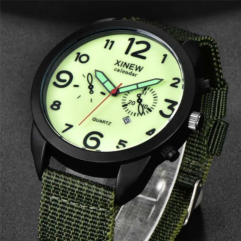 Men Genuine XINEW Brand Cheap Watches Casual Nylon Band Army Sports Date Quartz Watch Black Erkek Barato Saat Montre Homme 2024