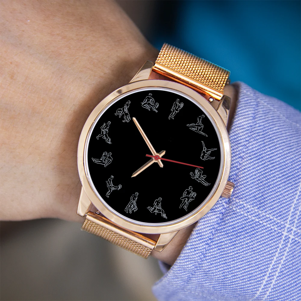 Rose Gold Men's Watch with Black and Silver Watchband - Personalized Gift Edition