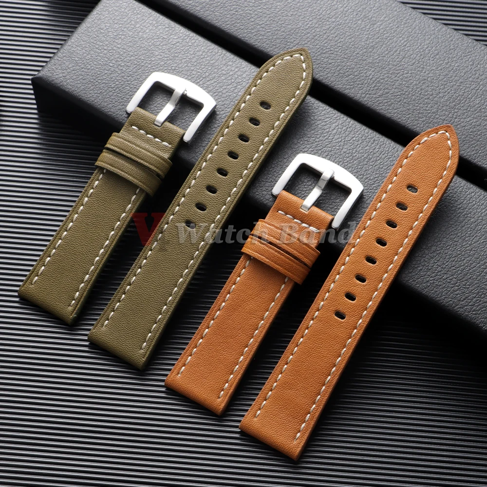 Vintage Retro Cowhide Leather Watch Strap - 22mm Wristband in Crazy Horse Style