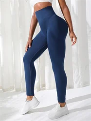 Women's High-Waist Stretch Seamless Yoga Leggings - M (Blue)