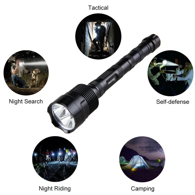 Description Picture 5 of itemTactical Red Beam Flashlight 3x R5 LED Torch Powerful Night Hunting Light with Rifle Scope Mount Power by 3*18650 Battery