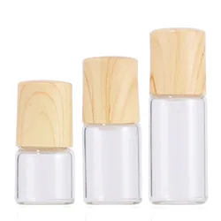 Slim Frosted Glass Roller Bottles with Wood - Look Cap - Essential Oil & Perfume Vials (Various Sizes) - 10ml (Clear)