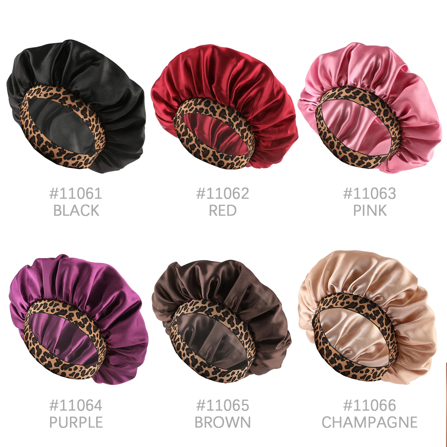 2024 New Fashion Satin Sleeping Hat Night Sleep Hair Care Bonnet Nightcap Popular Leopard Silk Wide-Brimmed Shower Cap 2