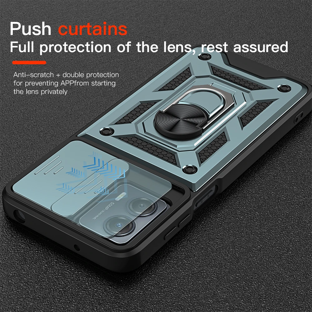 Shockproof Armor Phone Case with Slide Camera Lens Protection Ring