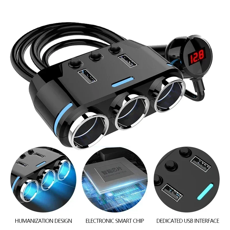 자동차 담배 라이터 소켓 분배기 플러그, LED USB 전화 충전기 어댑터, 전압 자동차 담배 라이터 익스텐션 케이블, 12V-24V