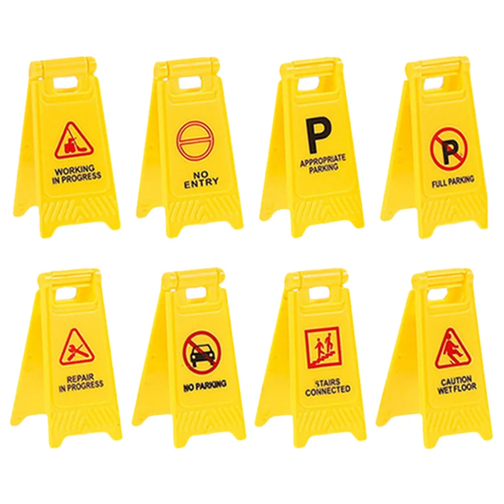 8 Pcs Children's Transportation Toys Simulation Traffic Signs Miniature Road Small Warning Models Sand Table