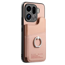 Premium PU Leather Flip Wallet Case with Ring Holder and Card Slot - Shockproof Bracket Cover with Bumper Shell Design - OPPO Find X9 (Pink)