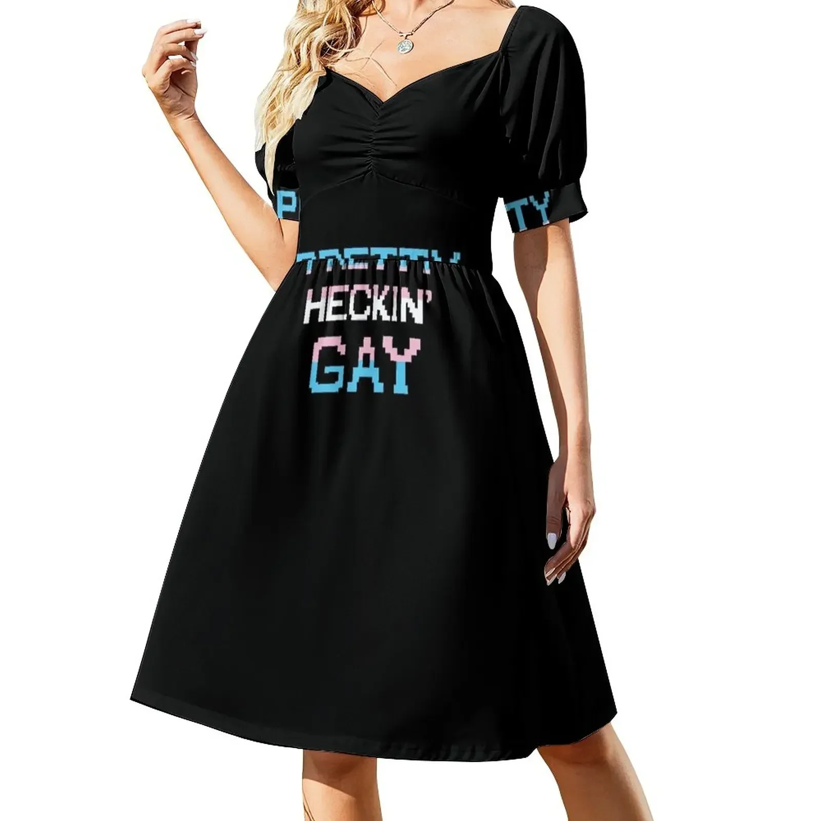 thumbnail image 1 of RAIN - Pretty Heckin' Gay Vestido de manga corta elegante y chic para mujer Ropa, 1 of 8