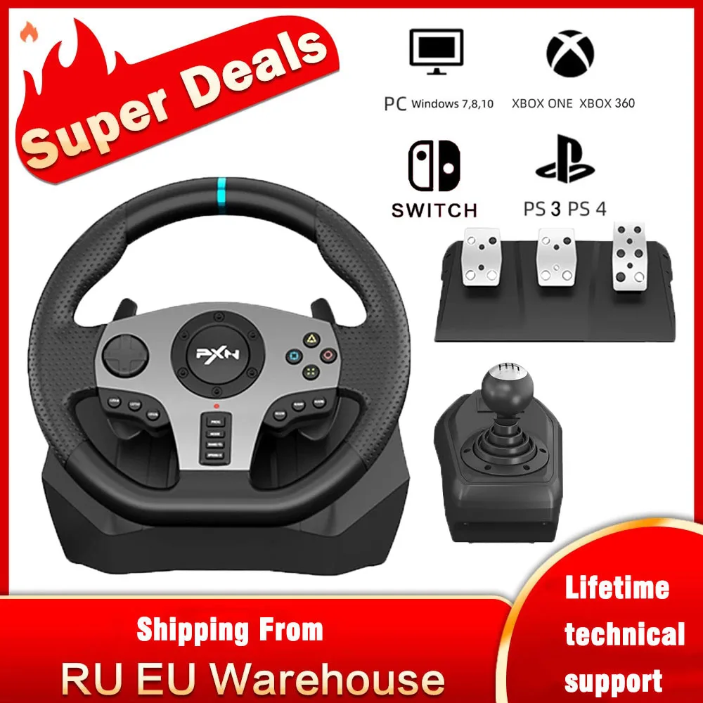 Pxn V9 Gaming Steering Wheel Pedal Vibration Racing Game Controller For