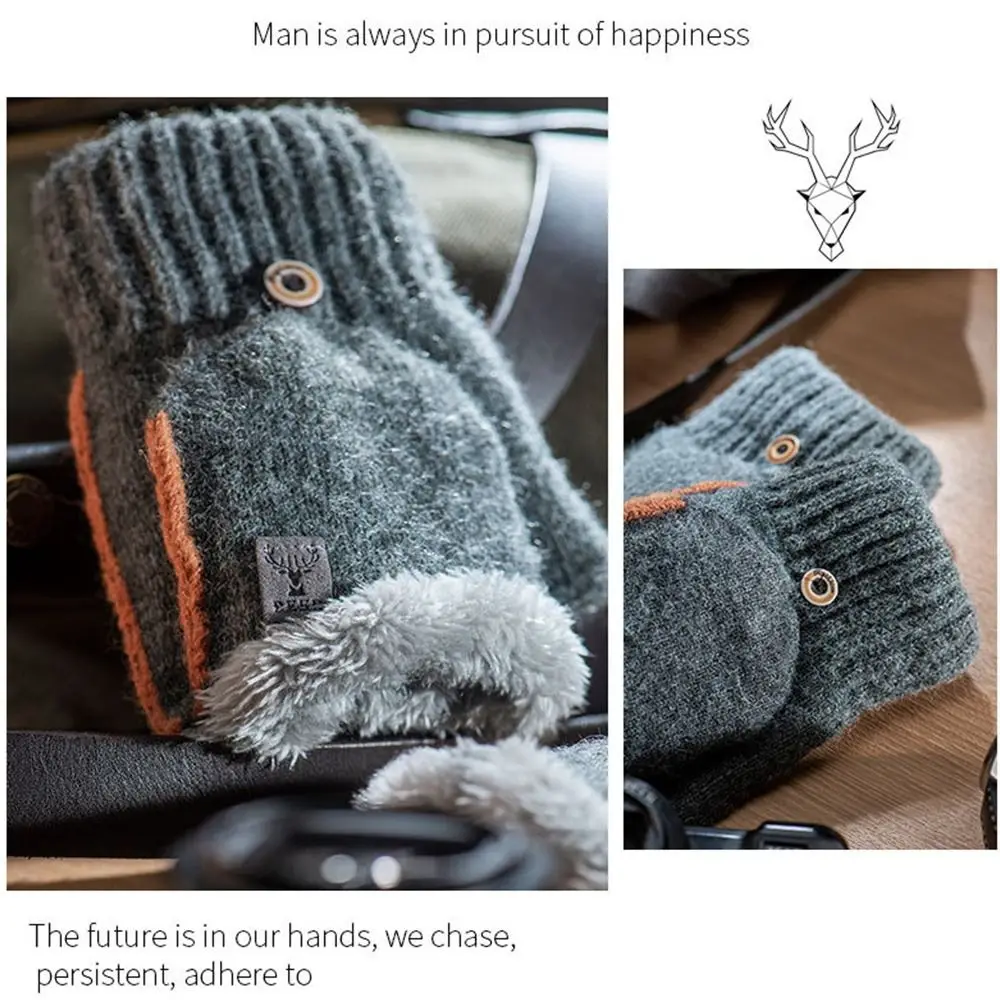 Thickened Plush Fluffy Cold Proof Autumn Winter Knitting Mittens Half Finger Gloves Touch Screen Gloves Warm