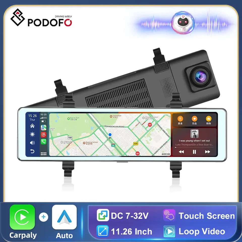 Podofo 11,26 Zoll Carplay-Monitor & Android Auto Dashcam Rückfahr kamera  Dual-Kamera-Unterstützung tf-Karte fm Spiegel Monitor dvr - AliExpress