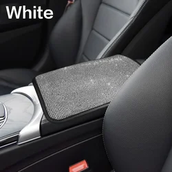 Luxurious Diamond Studded Armrest Cushion Cover for Car Interior Protection (WHITE)