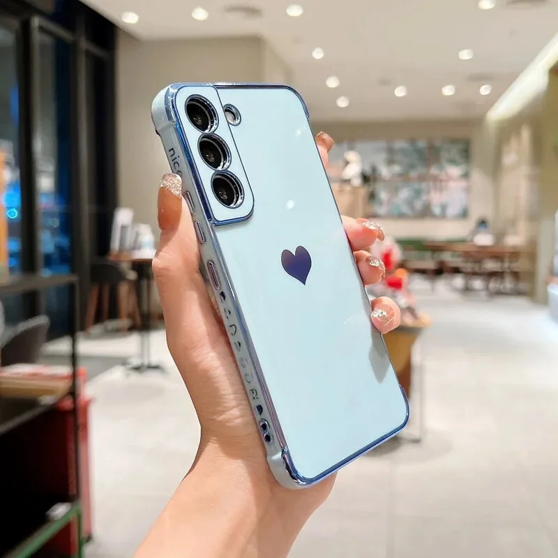 thumbnail image 1 of Luxury Plating Case For Samsung Galaxy S22 S23 Ultra S21 S20 FE A52 A53 S22 Plus A13 A54 A14 Love Heart Side Pattern Phone Cover, 1 of 5