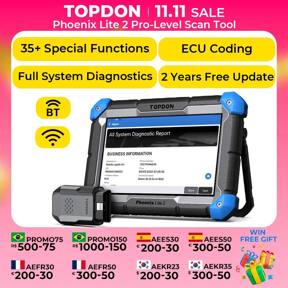 Topdon Phoenix Lite 2 OBD2 자동차 진단 도구, 전문 ECU 코딩 스캐너, VAG 양방향 자동차 도구, 활성 테스트