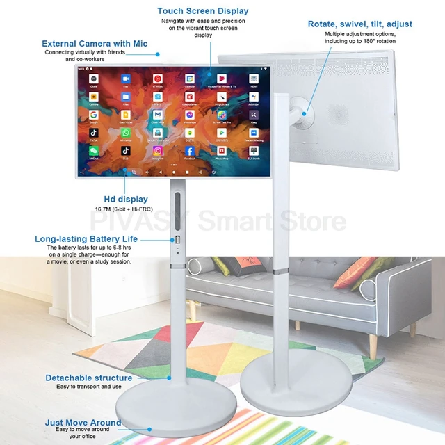 Tablet Mobile Batteria da 27 pollici Android Smart TV Video Fitness Girevole Touch Screen Mobile portatile con supporto da pavimento interattivo 5