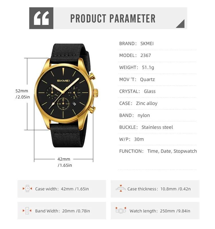 SKMEI 2367 Luxury Waterproof Men Women Quartz Watch Casual Business Calendar Sport Wristwatches Male Clock Reloj Hombre 9133