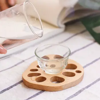 Creative Lotus Root Slice Wooden Coaster for Glasses, Heat Resistant Coffee Cup Pad Table Mat, Kitchen Accessories Decorations