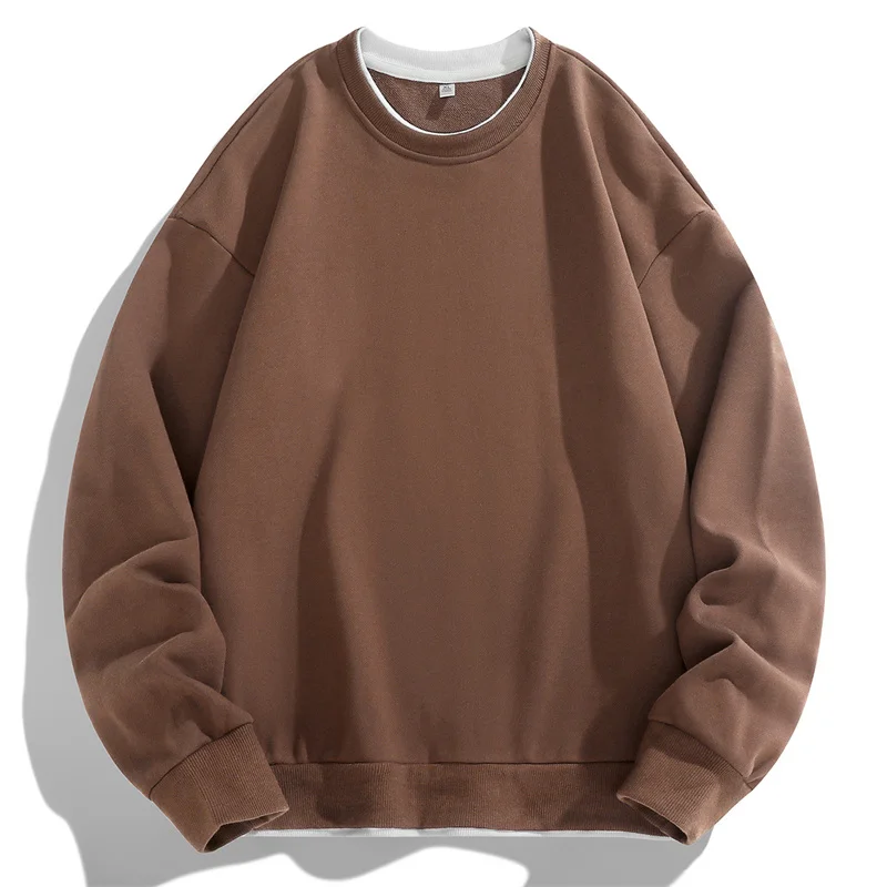 Men's 2024 Pullover Round Neck Fashionable Splicing Solid Color Loose Casual Long Sleeved T-shirt Versatile Long Sleeved Tops