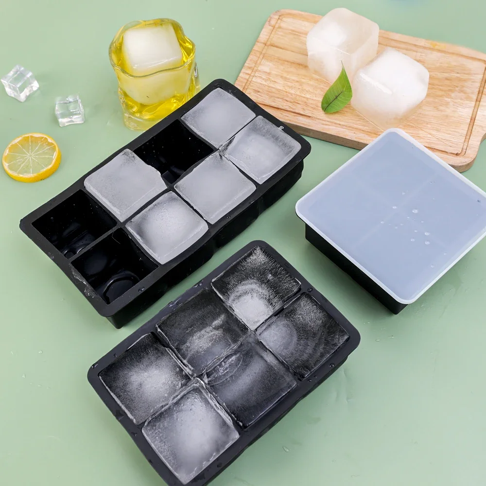 Sd9d006bd395a49ceb9a993885d3baf37v 4, 6, 8 Grid Big Ice Tray Mold Box Large Food Grade Silicone Ice Cube Square Tray Mold DIY Bar Pub Wine Ice Blocks Maker Model Mallzona