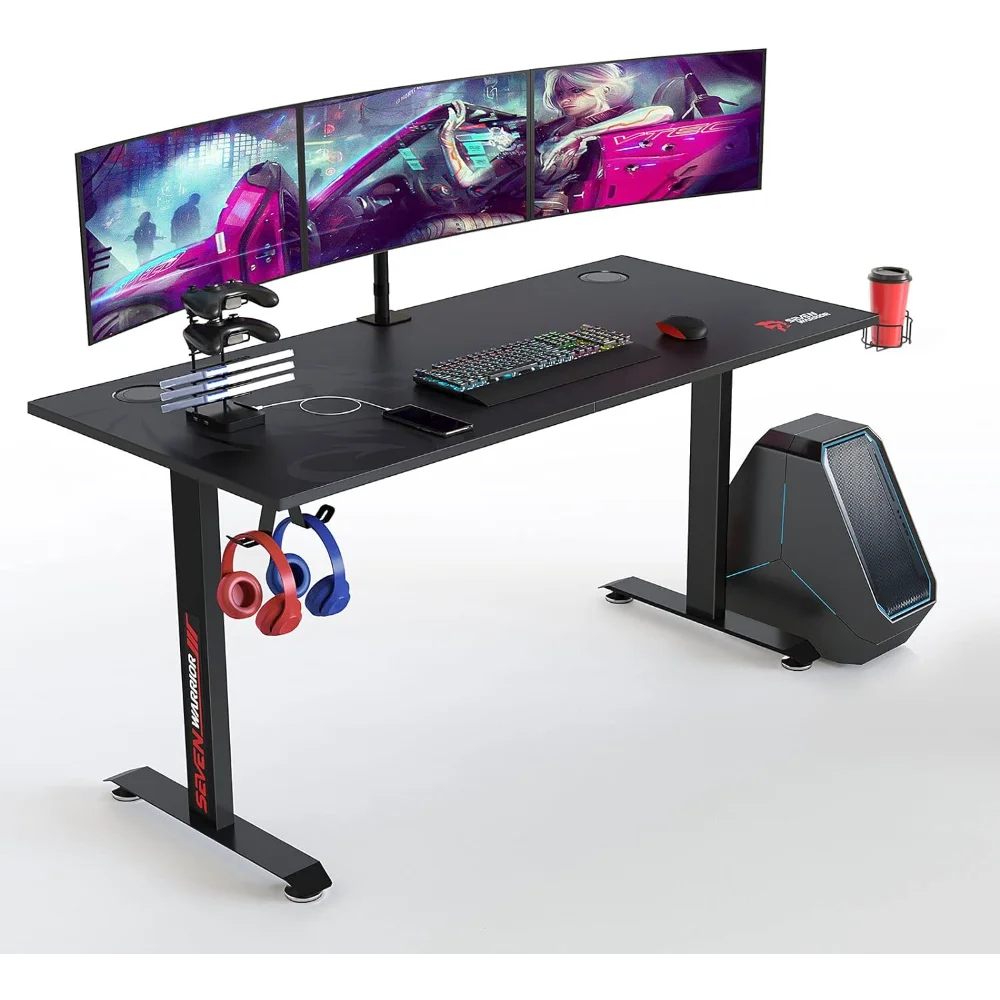 microsoft surface mobile mouse Gaming Desk 60 INCH, T- Shaped Carbon Fiber Surface Computer Desk with Full Desk Mouse Pad, Ergonomic E-Sport Style