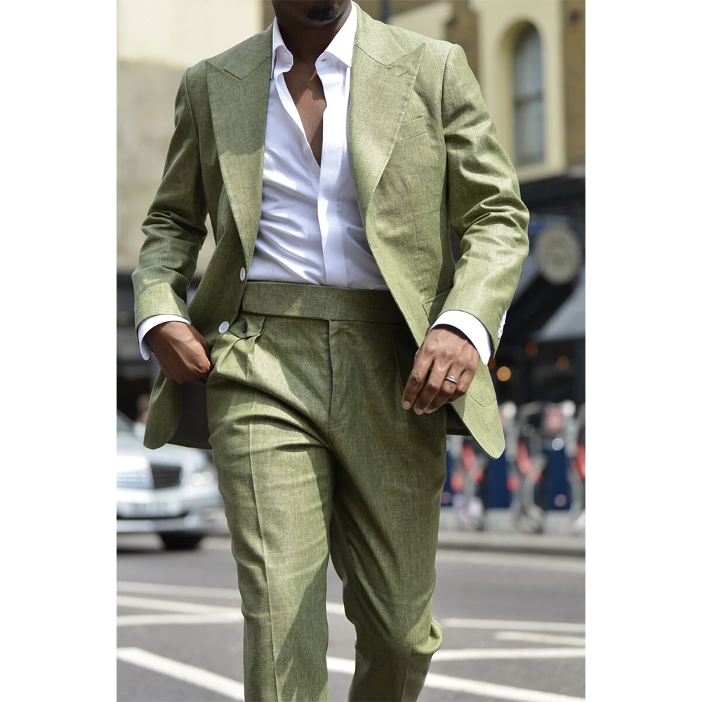 

Men Summer Suit Mens Suits for Wedding Man Elegant Fashion Breathable Stage Costume Men's Tailoring Pants Linen Fabric Casual