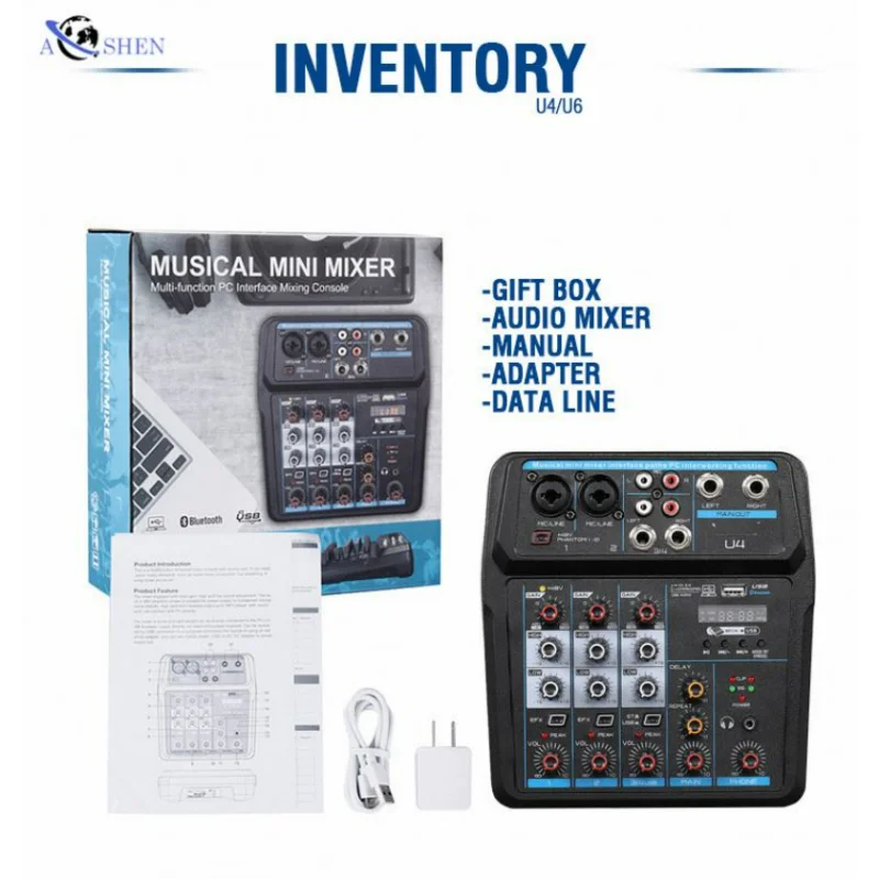 

Wholesale Professional 4 Channel USB Audio Mixer U4 Console Mixing For DJ Stage Performance Recording