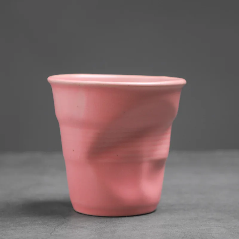 Artistic Textured Ceramic Coffee Mug in Retro Folded Design
